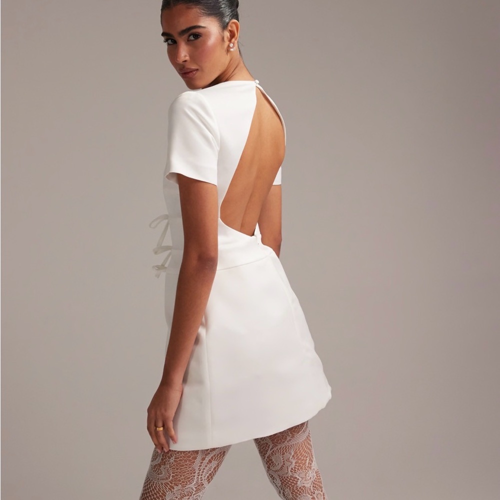 ASOS White Mini Dress with Bow Detail